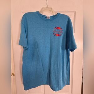 Delta Bright Blue Crewneck Tee with Small Multicolor Print Blessed Girl Large